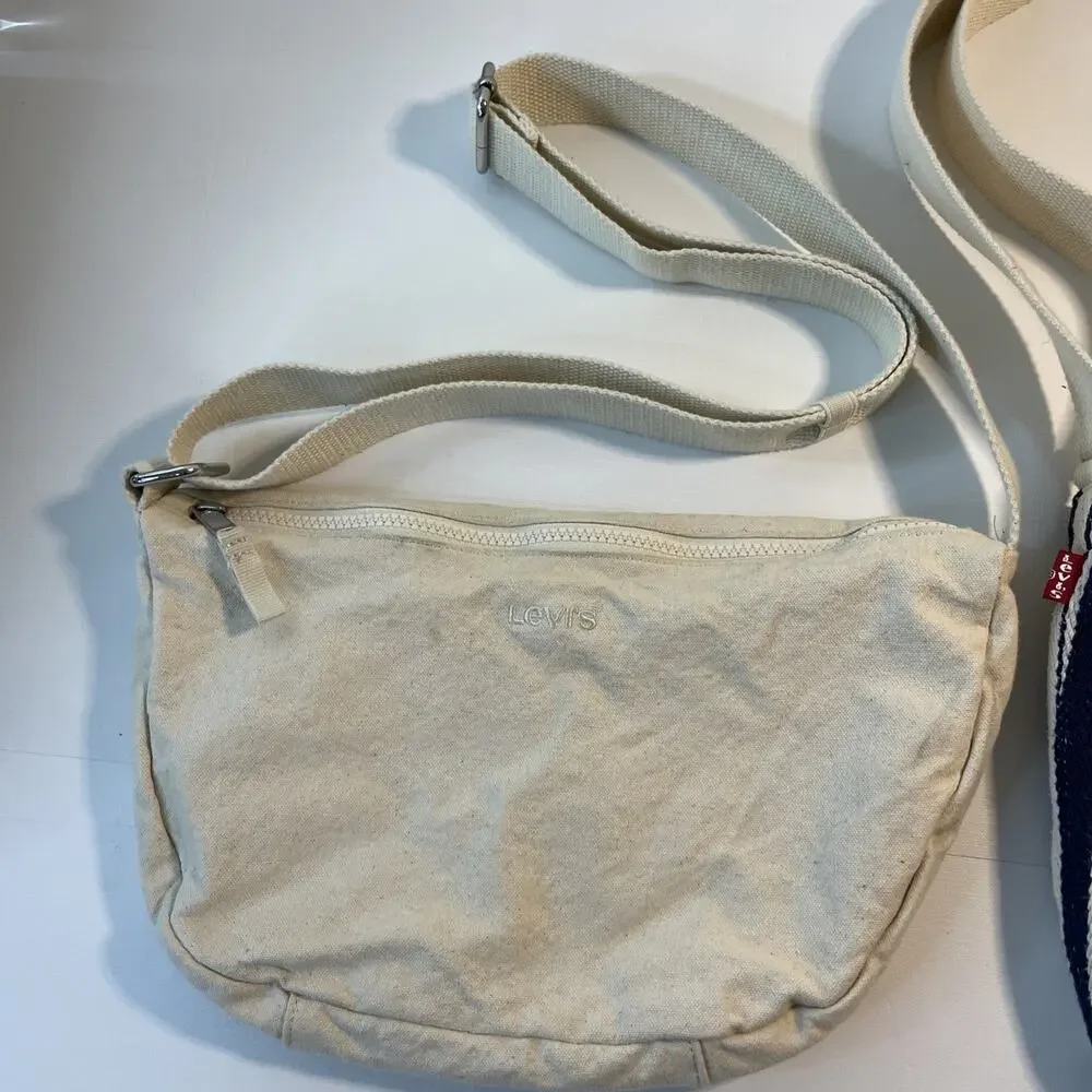 Levi's Canvas Bag Bundle Set Lot of 2 Crescent Crossbody & Striped Mini Tote